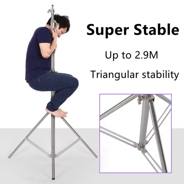 2 Packs 110"/2.8M Stainless Steel Light Stand Spring Cuioned Heavy Duty Tripod Stand Speedlight Strobe Light Softbox Umbrella - Image 5