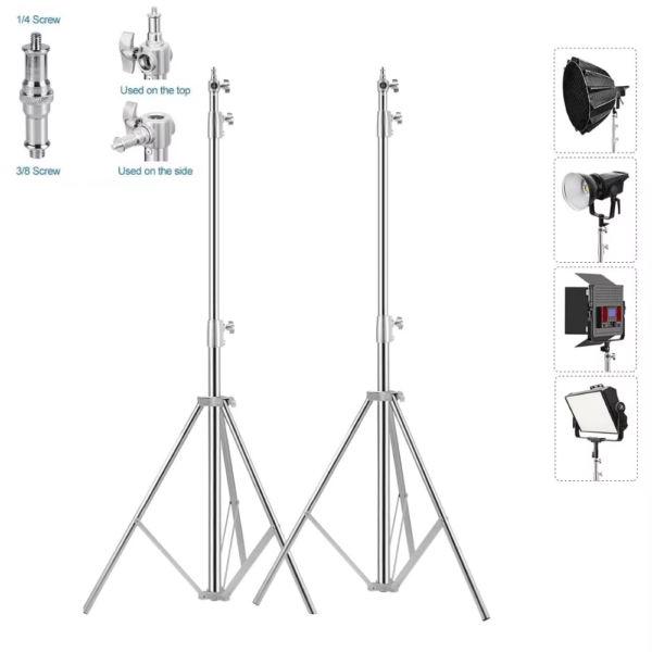 2 Packs 110"/2.8M Stainless Steel Light Stand Spring Cuioned Heavy Duty Tripod Stand Speedlight Strobe Light Softbox Umbrella - Image 2