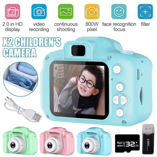 8MP Kids Camera Toys 1080P Digital Video Camcorders 2 Inch Color Display Cute Children Camera with 32G TF Card USB Card Reader - Image 2