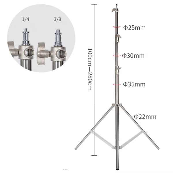 2 Packs 110"/2.8M Stainless Steel Light Stand Spring Cuioned Heavy Duty Tripod Stand Speedlight Strobe Light Softbox Umbrella - Image 6